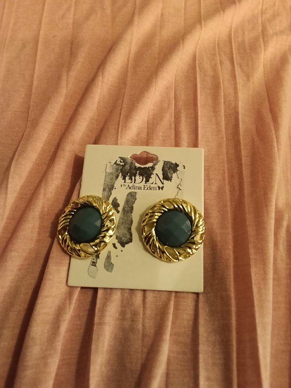 Adina Eden Gold-Tone Earrings with Teal Center Stones